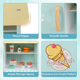 OLAKIDS Wooden Grocery Store Marketplace – Mobile Pretend Shop with Cash Register, Scale & 30 Accessories