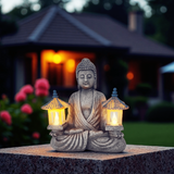 Solar Meditating Buddha Garden Statue with Warm LED Light, Weather-Resistant Resin Zen Sculpture