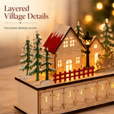 Light-Up Wooden Christmas Village Advent Calendar with 24 Fillable Drawers and Warm LED Lights