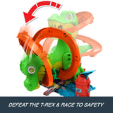 Hot Wheels City T-Rex Blaze Battle Playset – Dinosaur Nemesis & Fire Station Track