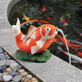 Kohaku Koi Fish Spitter Statue, Resin Garden Fountain Sculpture with Copper Pipe Insert