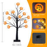24" Black Halloween Tree with Pumpkin Ornaments – 24 LED Warm White Tabletop Halloween Decoration