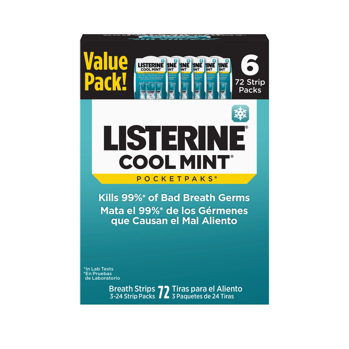 Listerine Cool Mint Pocketpaks Breath Strips, 6 pk./72 Strips 432 Cou ...