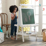 KidKraft Deluxe Wooden Art Easel – Chalkboard, Dry-Erase Board, Paper Roll & 2 Paint Cups