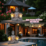 Solar Meditating Buddha Garden Statue with Warm LED Light, Weather-Resistant Resin Zen Sculpture