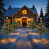 Solar Christmas Tree Lights, 2-Pack Outdoor Garden Stake Lights with 40 Colorful LEDs