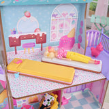 KidKraft Candy Castle Wooden Dollhouse – 3 Levels, Working Elevator & 28 Accessories