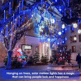 Solar Meteor Shower Icicle Lights, 8 Tubes, 192 LEDs, 11.8" Solar Falling Rain Lights