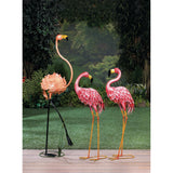 33" Standing Flamingo Garden Statue, Pink & Beige Iron Outdoor Bird Sculpture