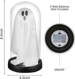Halloween Light-Up Ghost Cloche Decoration 8.3", Handmade LED Tabletop Decor