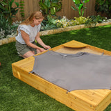 KidKraft Backyard Wooden Sandbox – Built-In Seating & Mesh Cover for Multiple Kids