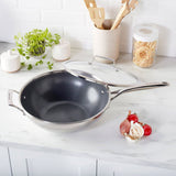 Henckels Paradigm Ceramic 12-Inch Stainless Steel Dual Performance Wok with Glass Lid
