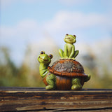 Resin Frog Garden Statue, Waterproof Couple Frogs on Turtle Outdoor Garden Figurine