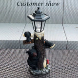 19" Solar Bear Family Welcome Garden Statue, Resin Bear Tree Sculpture with LED Lights