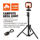 Ozark Trail 1500lm Campsite Area Light, USB-C Rechargeable Tripod LED Work Lamp