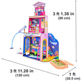 KidKraft 2-in-1 Beach & Rescue Center – 3-Level Wooden Playset with Moldable Sand & 50 Accessories
