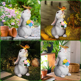 8.8" Solar Rabbit Garden Statue with 5 LED Lights, Hand-Painted Resin Bunny with Butterfly