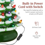 15" Pre-Lit Frosted Green Ceramic Christmas Tree with 64 Bulbs and Star Topper