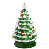 15" Pre-Lit Frosted Green Ceramic Christmas Tree with 64 Bulbs and Star Topper