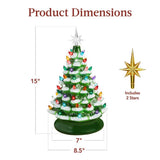 15" Pre-Lit Frosted Green Ceramic Christmas Tree with 64 Bulbs and Star Topper
