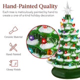 15" Pre-Lit Frosted Green Ceramic Christmas Tree with 64 Bulbs and Star Topper