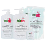 Sebamed Liquid Face & Body Wash Set with Refill Packs – 4 Large Refills + Travel Size