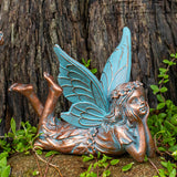 7" Relaxing Fairy Garden Statue, Hand-Painted Bronze-Look Resin Outdoor Fairy Sculpture