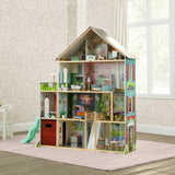 Delta Children Deluxe Maui 60" Wooden Dollhouse for 12" Dolls with 4 Stories, Elevator, Slide, Lights and Sounds