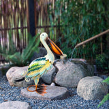 19" Solar Metal Pelican Garden Statue, 3D Glass Outdoor Bird Sculpture