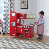 KidKraft Red Vintage Wooden Play Kitchen – Play Phone, Clicking Knobs & Opening Doors