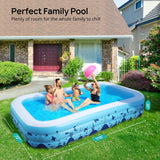 Inflatable Family Swimming Pool, 118" x 72" x 20" BPA-Free Rectangular Backyard Pool