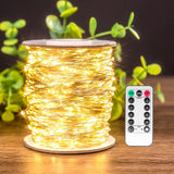 Plug-In Fairy Lights 100 ft – 300 LED Waterproof Silver Wire String Lights with Remote