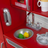KidKraft Red Vintage Wooden Play Kitchen – Play Phone, Clicking Knobs & Opening Doors