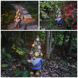 12" Solar Garden Gnome Statue with 6 Flower LED Lights, Hand-Painted Resin Fairy Outdoor Décor