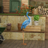 38" Large Blue Metal Crane Garden Statue, Standing Heron Outdoor Yard Sculpture
