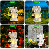 Solar Angel Garden Statue, 12.5" Outdoor Resin Angel Figurine with LED Lantern