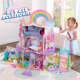 Nearly 4 ft. KidKraft Rainbow Dreamers Unicorn Mermaid Wooden Dollhouse – 3 Levels, Slide, Swing & 15 Accessories