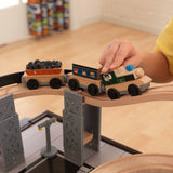 KidKraft Metropolis Wooden Train Set & Table – Elevated Track, Magnetic Train & Storage Drawer, Espresso