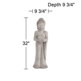 32" Standing Buddha Garden Statue, Gray Faux Stone Resin Zen Sculpture