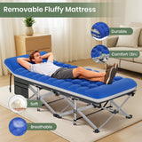 75" x 28" Folding Camping Cot with 2 Sided Comfort Mattress, Double Layer Oxford Fabric Folding Bed