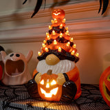 Joyfy 8.5" Ceramic Halloween Gnome Tree with LED Pumpkin Lanterns Decor