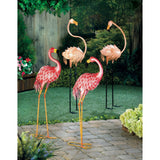 33" Standing Flamingo Garden Statue, Pink & Beige Iron Outdoor Bird Sculpture