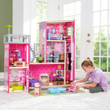 KidKraft Uptown Modern Wooden Dollhouse – 3 Floors, Pool, Elevator, Lights, Sounds & 36 Accessories