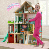 Delta Children Deluxe Maui 60" Wooden Dollhouse for 12" Dolls with 4 Stories, Elevator, Slide, Lights and Sounds