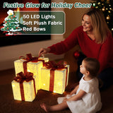 Christmas Lighted Gift Boxes, Set of 3 Battery-Operated Holiday Decorations with 50 LEDs
