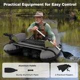 Goplus Inflatable Fishing Float Tube with Rod Holder, Paddle & Flippers, 350 lb Capacity, Portable Fishing Boat