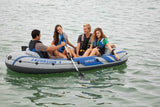 Intex Excursion 4 Inflatable Fishing & Rafting Boat Set with Oars, Pump & Rod Holders, 4-Person Boat