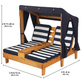 KidKraft Wooden Outdoor Double Chaise Lounge – Canopy, 2 Cup Holders & Storage, Honey & Navy