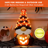 Joyfy 8.5" Ceramic Halloween Gnome Tree with LED Pumpkin Lanterns Decor