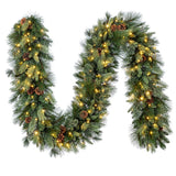 9 ft. Pre-Lit Artificial Greenery Garland – 150 White & Multicolor Micro LEDs, Twinkle Modes & Timer